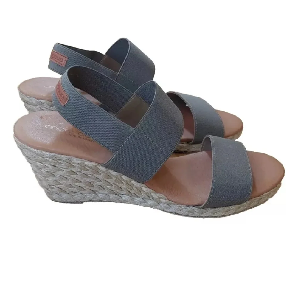 Andre Assous Allison Sandals Women Sz 41 Neutral Espadrille Strappy Wedge Sage